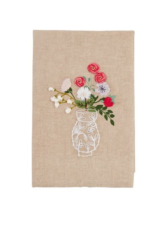 Mudpie Flowers In Vase Embroidery Towel