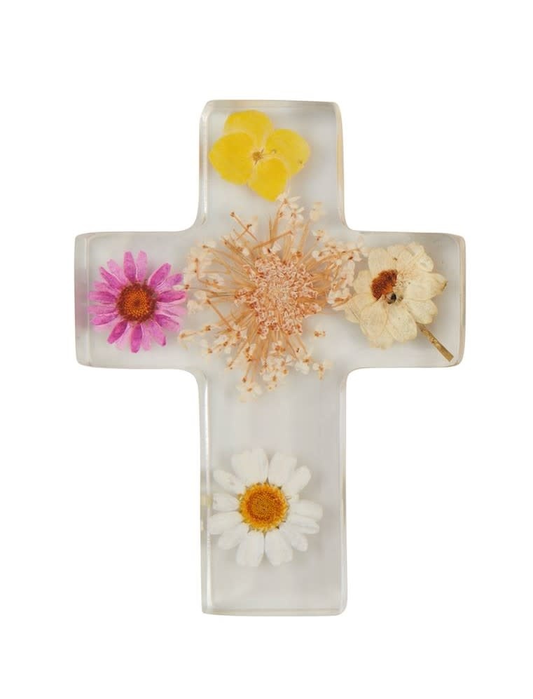 Mudpie Dried Yellow Flwer Resin Cross