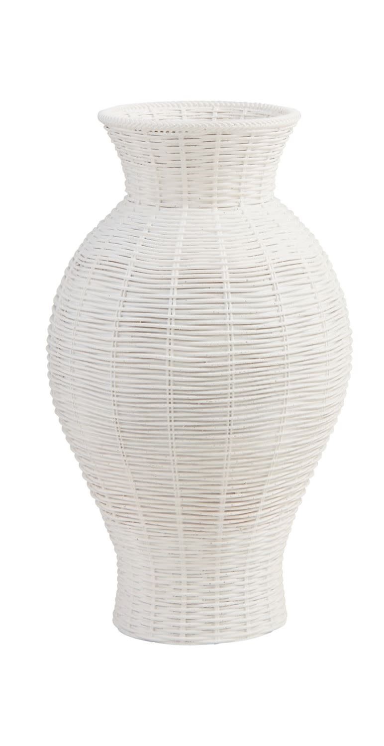 Mudpie Large White Basket Weave Vase