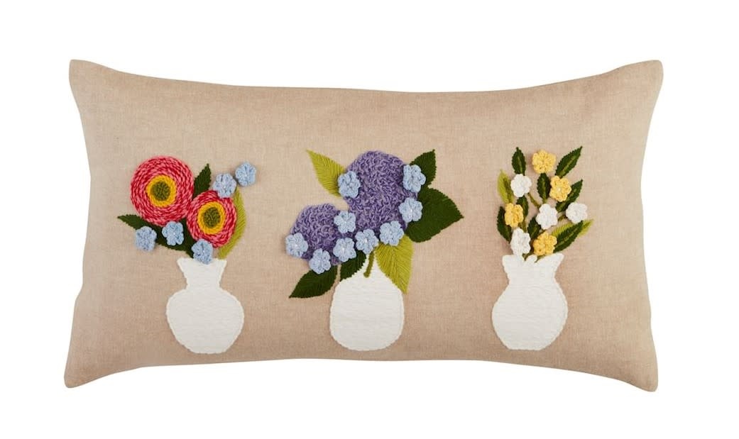 Mudpie Lumbar Flower Vase Emb Pillow