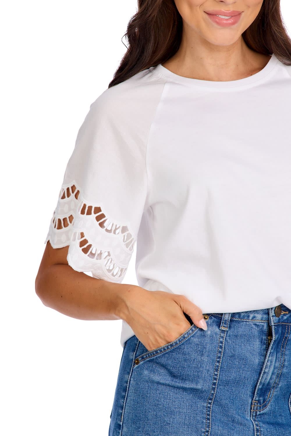 Mudpie Levy Eyelet Tshirt Wh-S