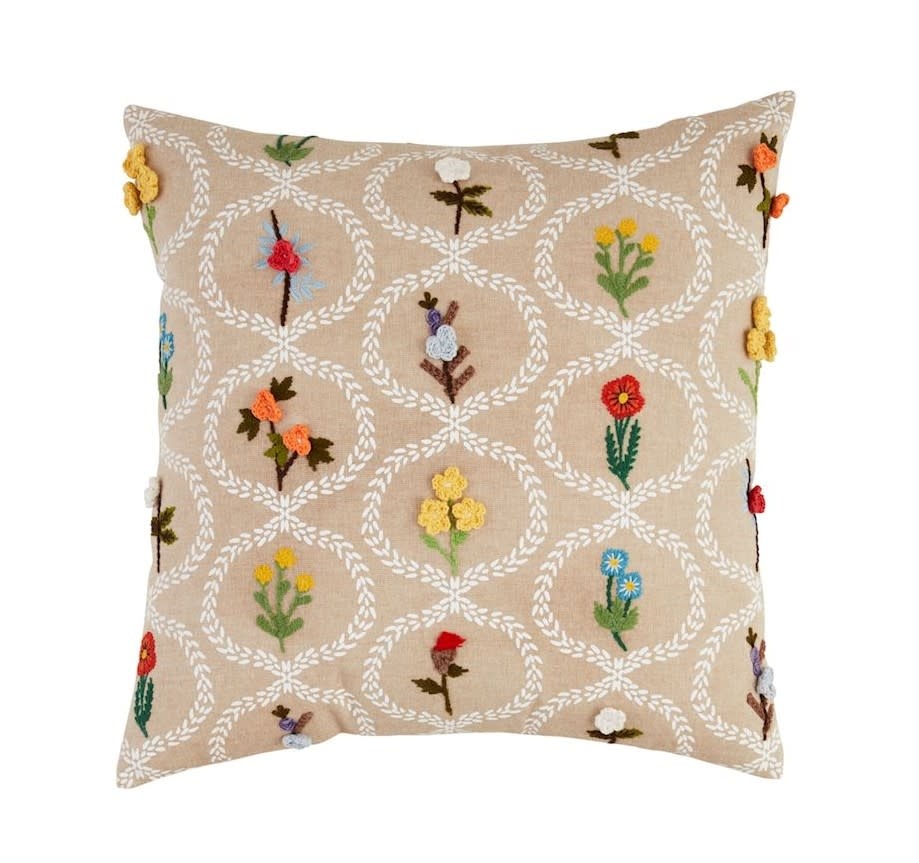 Mudpie Square Flower Vase Emb Pillow