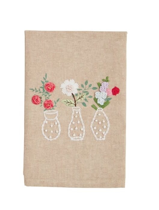 Mudpie 3 Vases Flower Embroidery Towel