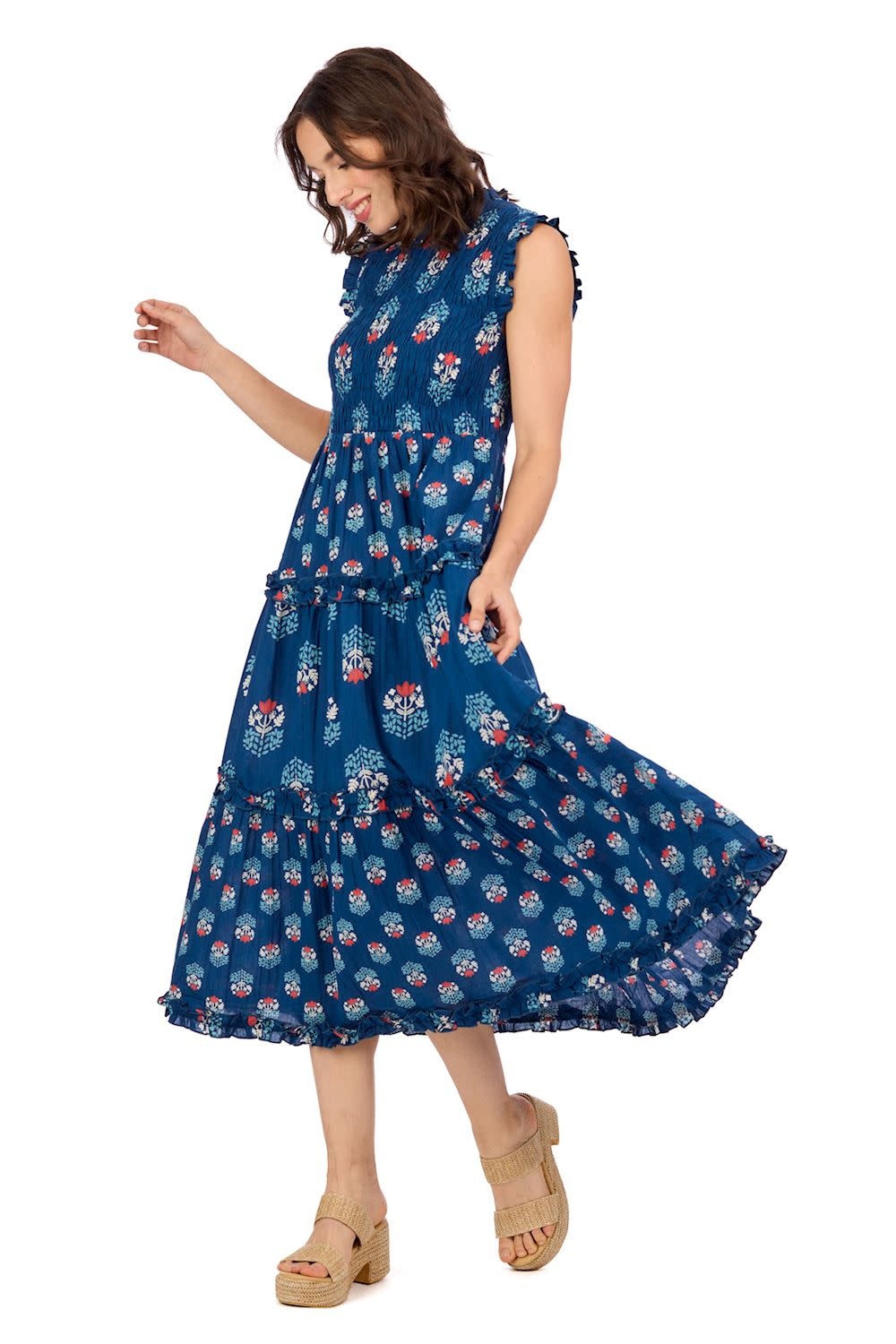 Mudpie Ward Smocked Midi Dress Nv-S