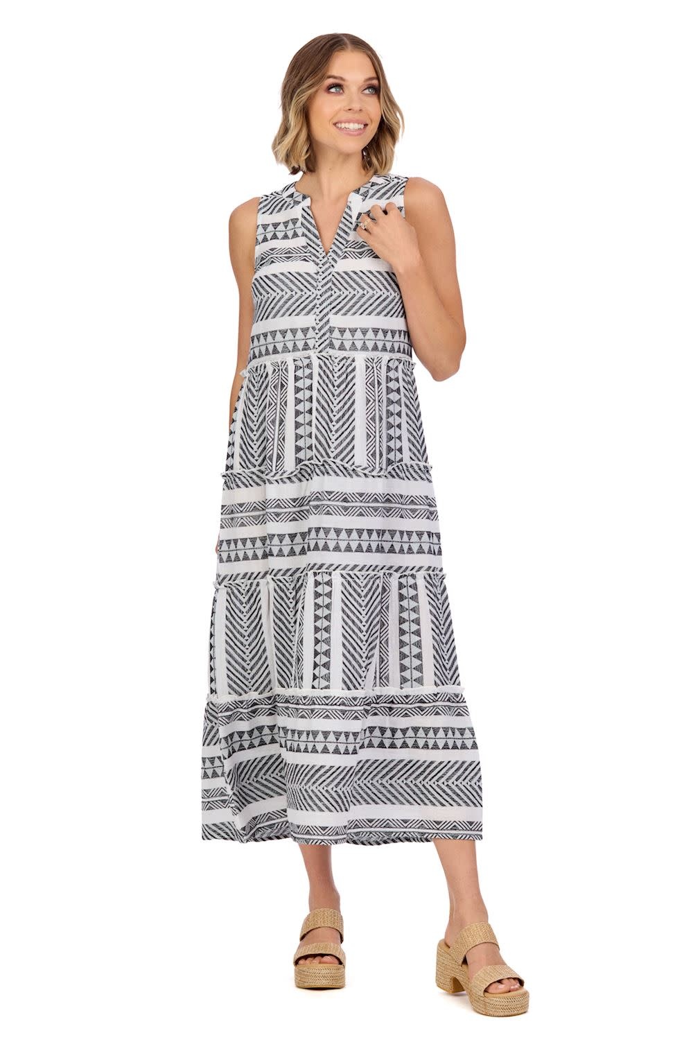 Mudpie Burke Jacquard Midi Dress Bk-M