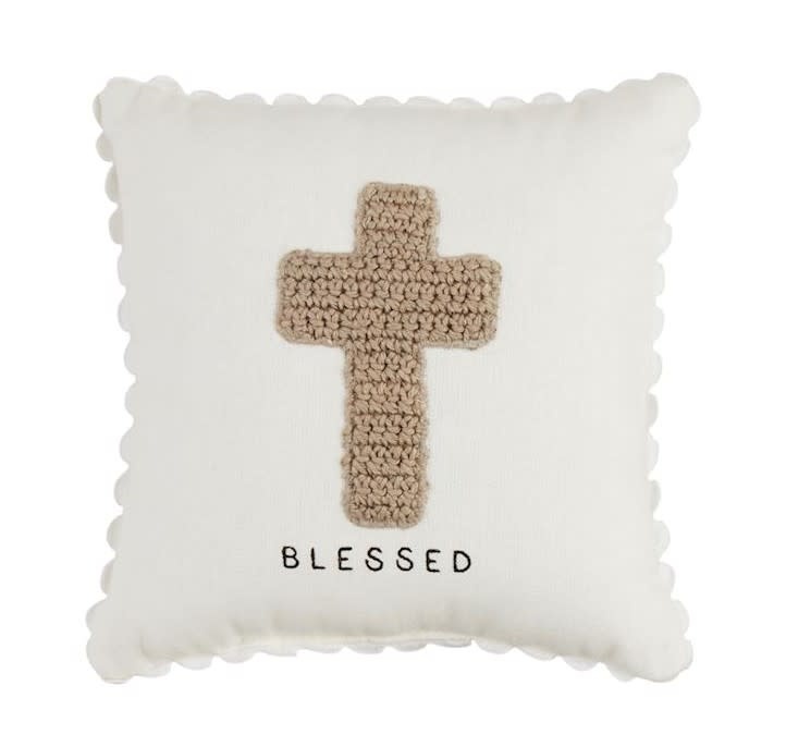 Mudpie Cross Happy Crochet Mini Pillow