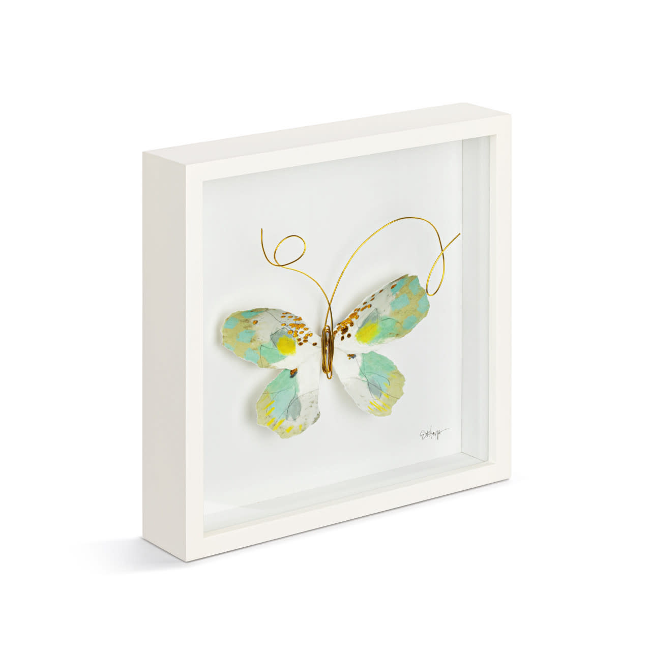 Elisabeth Hays Green & White Butterfly Wall Art 10"sq