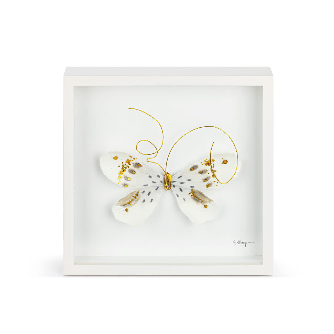 Elisabeth Hays White & Gold Butterfly Wall Art 10"sq