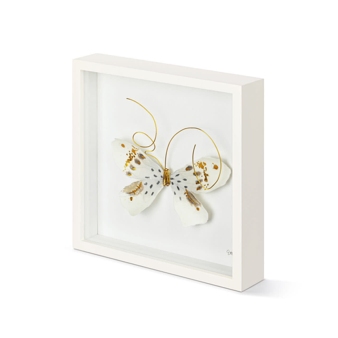 Elisabeth Hays White & Gold Butterfly Wall Art 10"sq
