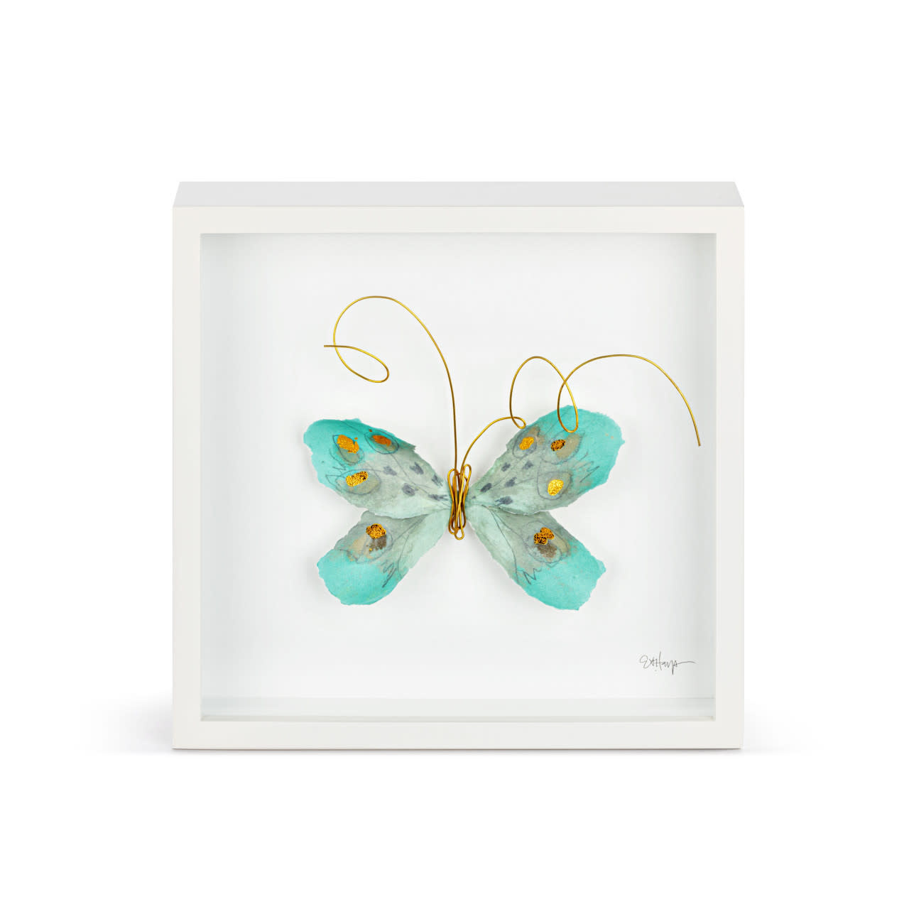 Elisabeth Hays Turquoise&Gold Butterfly Wall Art 10"sq