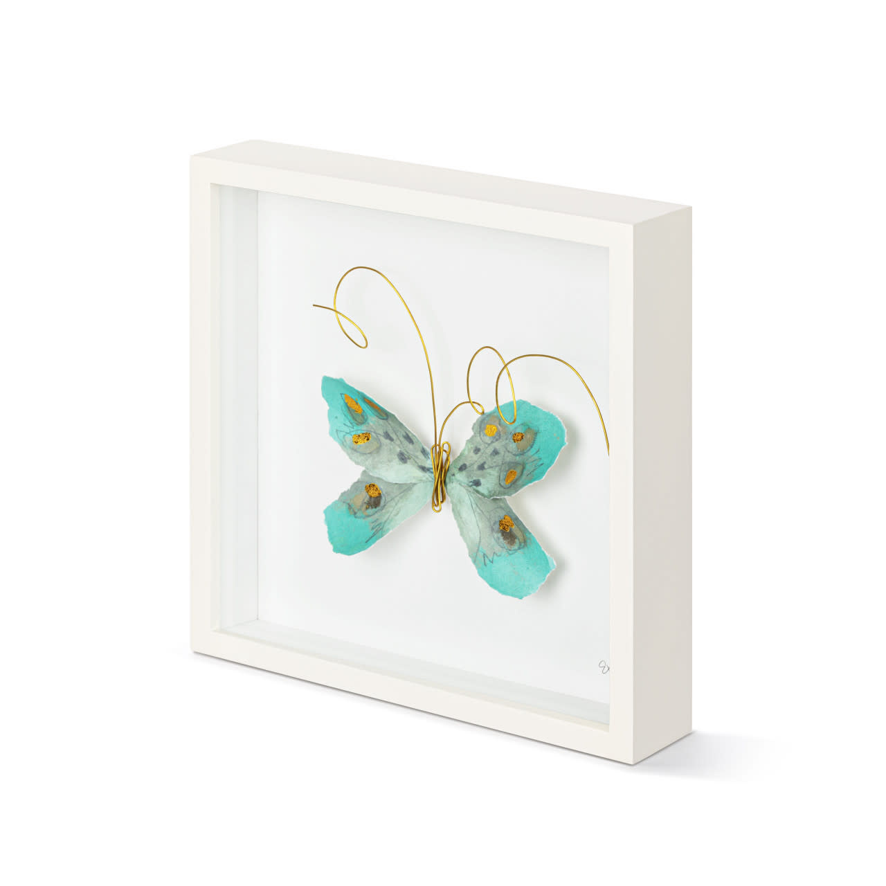 Elisabeth Hays Turquoise&Gold Butterfly Wall Art 10"sq