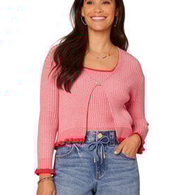 Democracy Coral Punch Long Sleeve Closure Front Sweater Cardigan