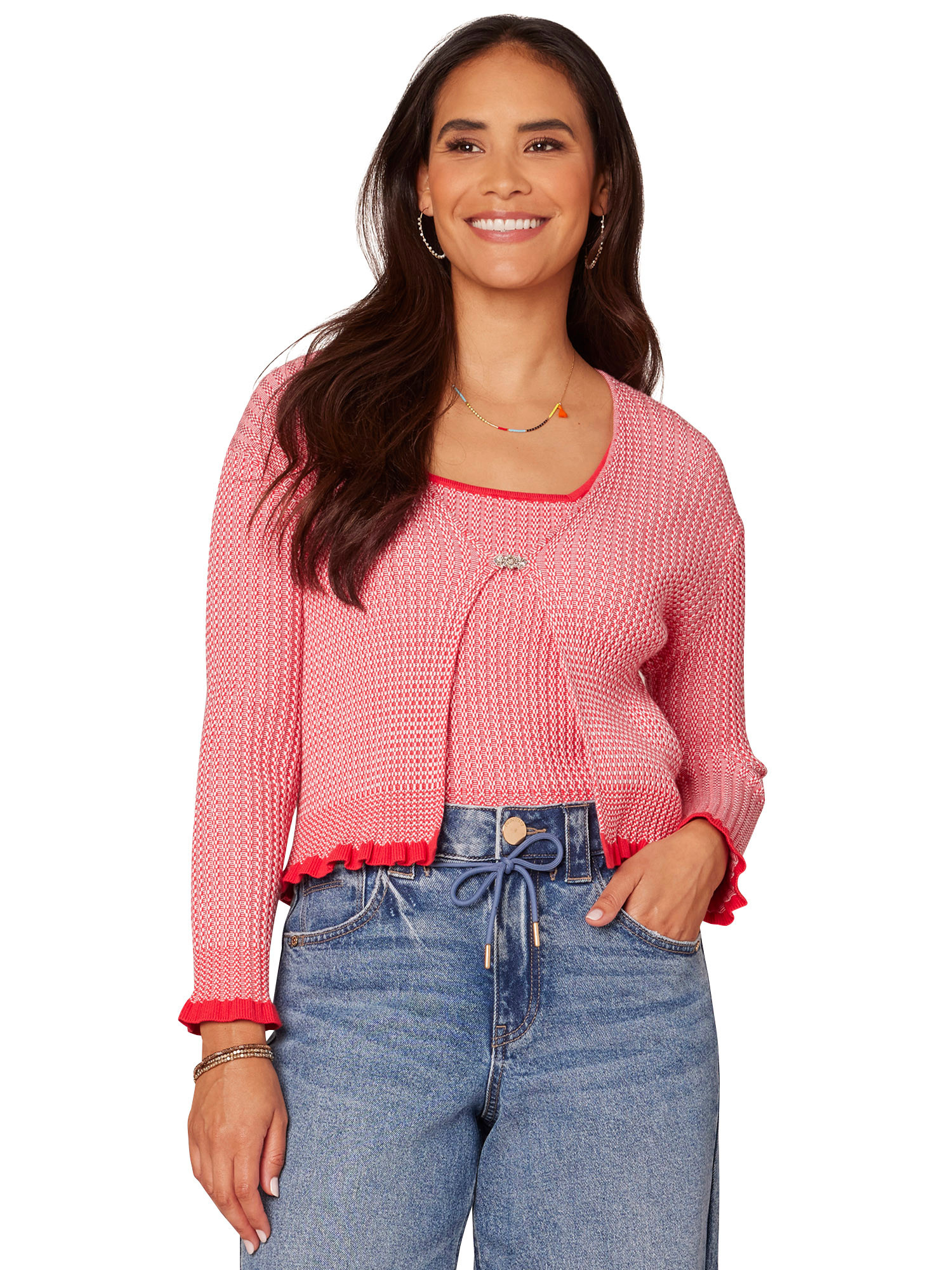Democracy Coral Punch Long Sleeve Closure Front Sweater Cardigan