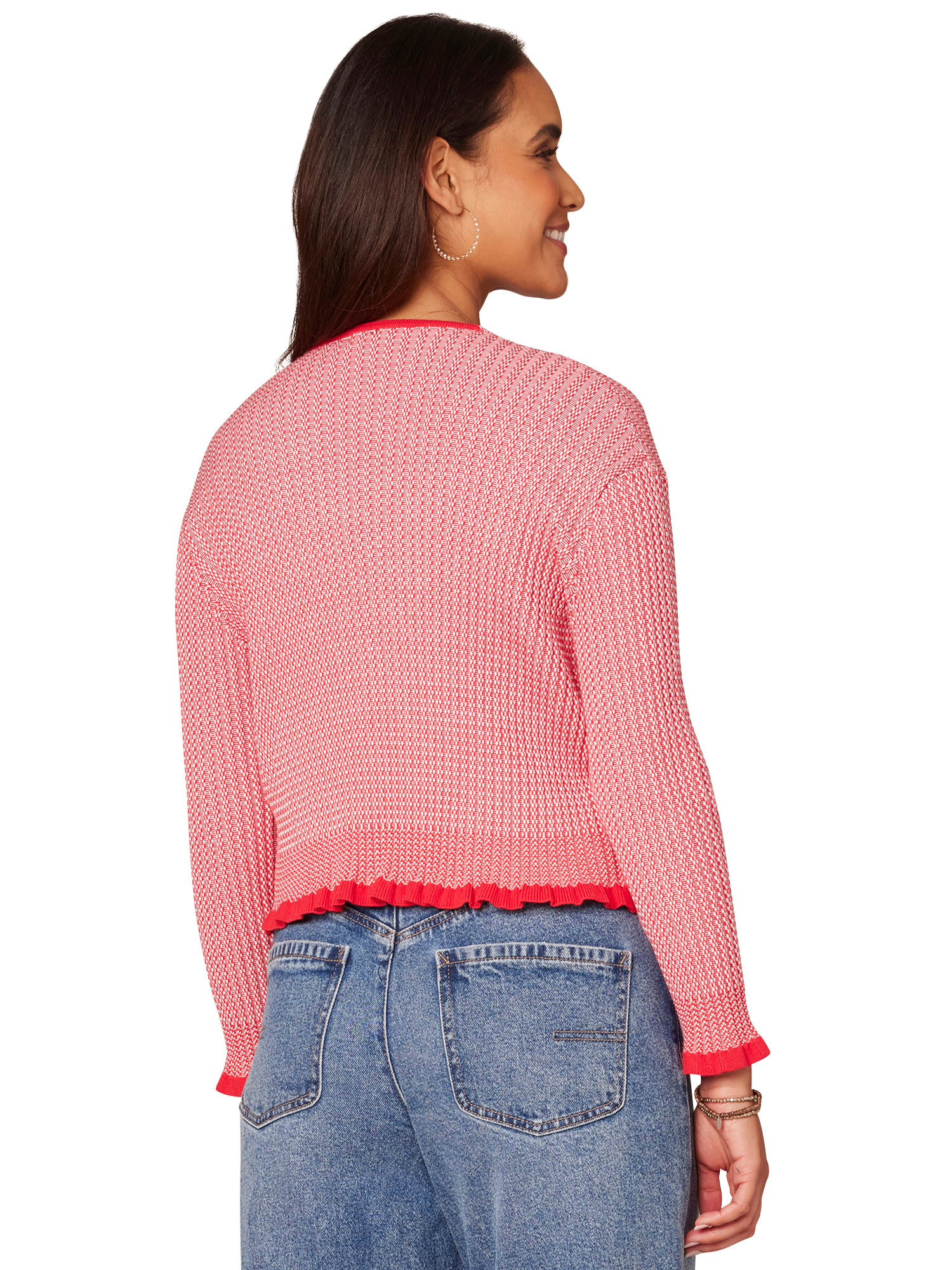 Democracy Coral Punch Long Sleeve Closure Front Sweater Cardigan
