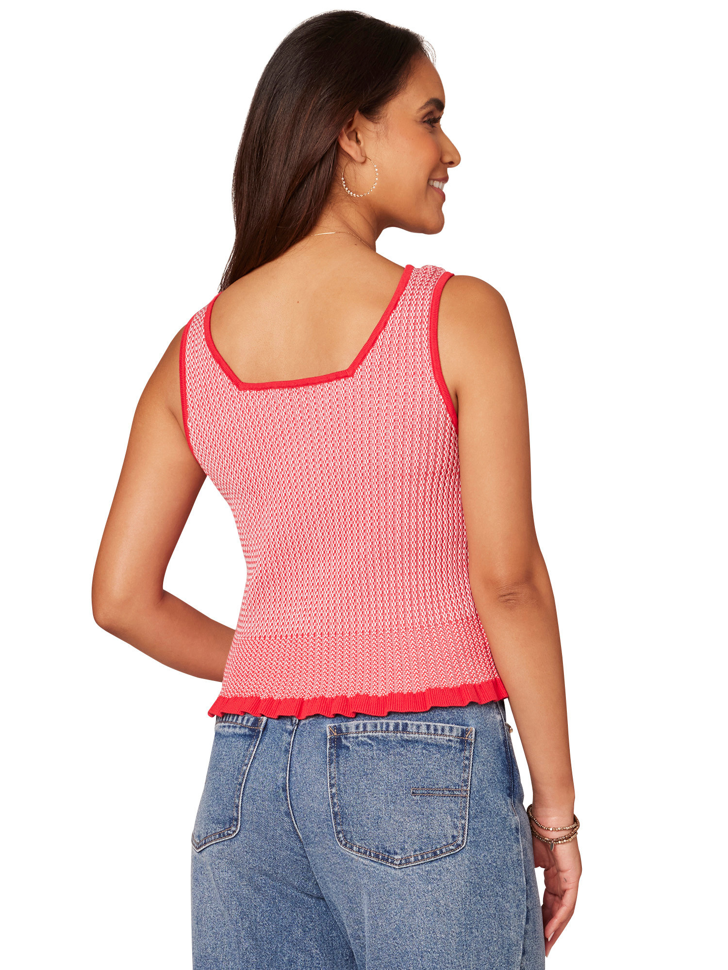 Democracy Coral Punch Square Neck Flounce Hem Sweater Tank