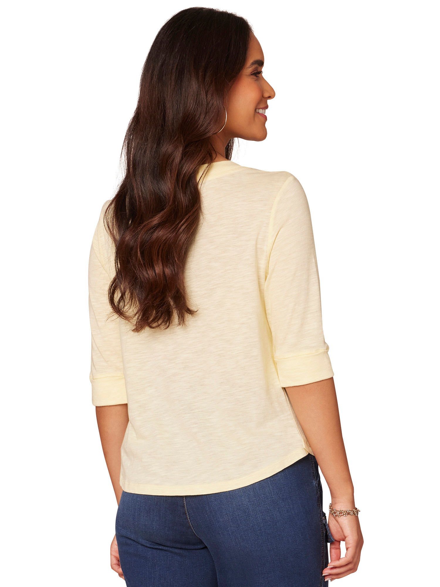 Democracy Butter Cup Shirt Tail Hem Knit Top