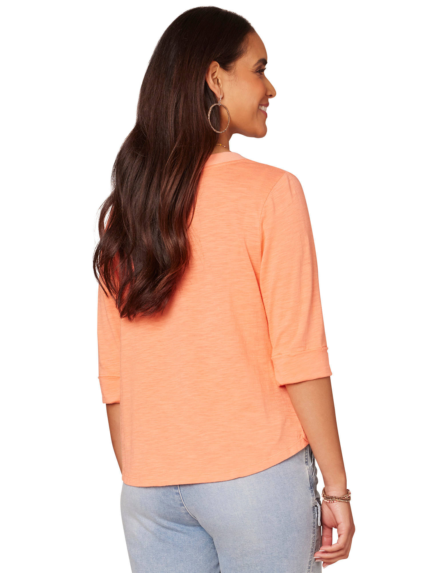 Democracy Nectarine Shirt Tail Hem Knit Top