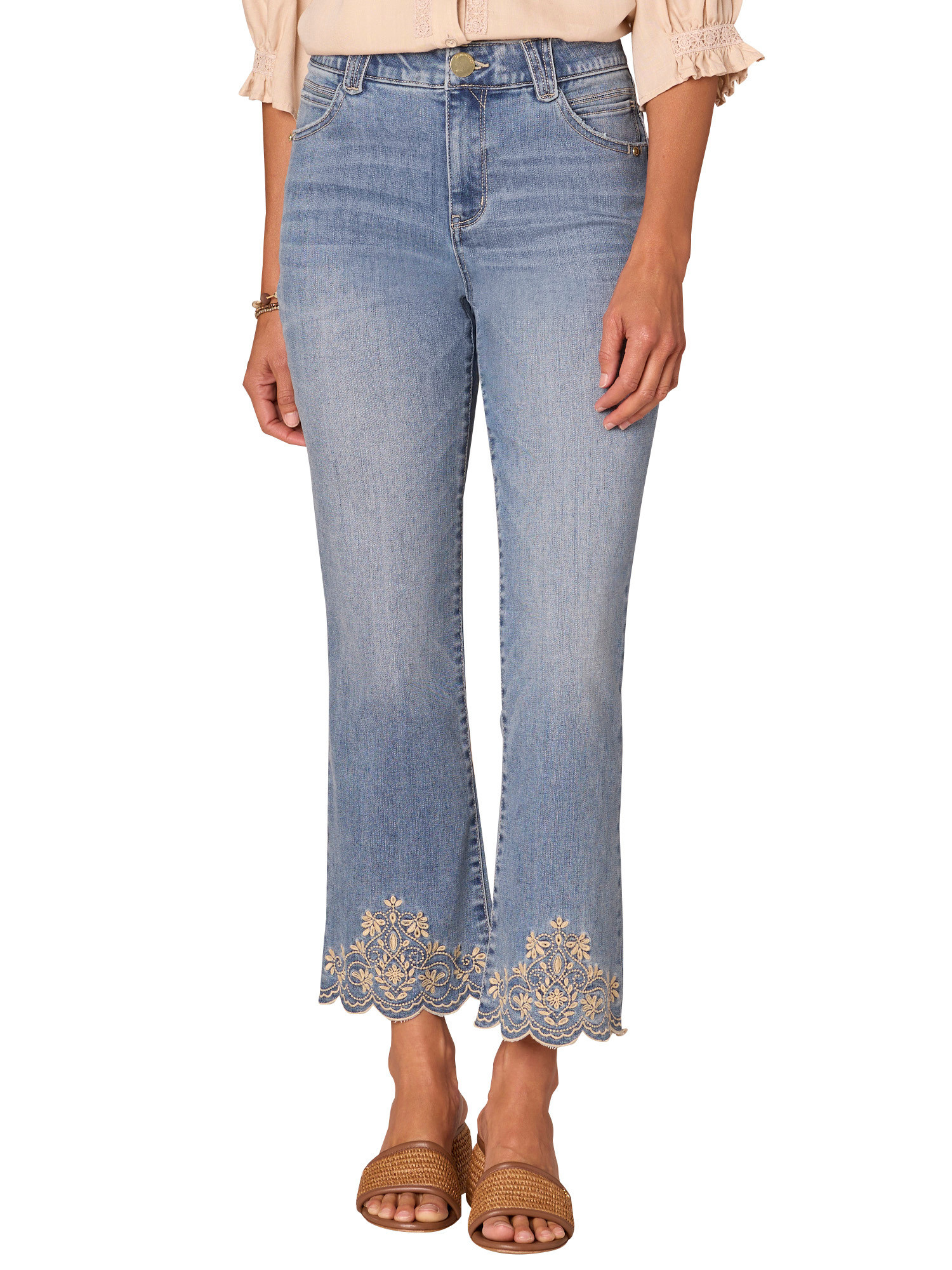 Democracy Light Blue Artisanal 27/17.5” “AB”Solution High Rise Cropped Itty Bitty Flare