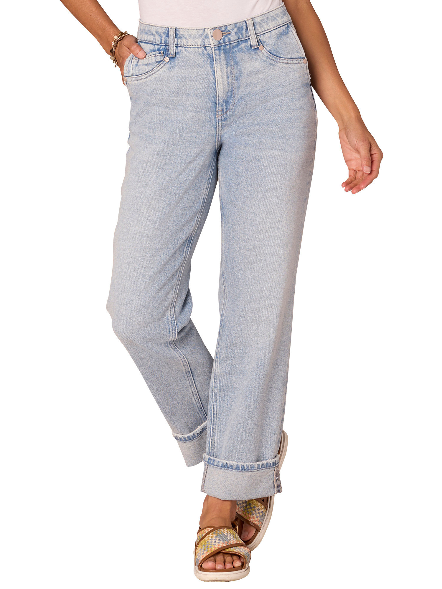 Democracy Light Blue Artisanal 25” (28” Uncuffed)/16” “AB” Solution High Rise Boyfriend