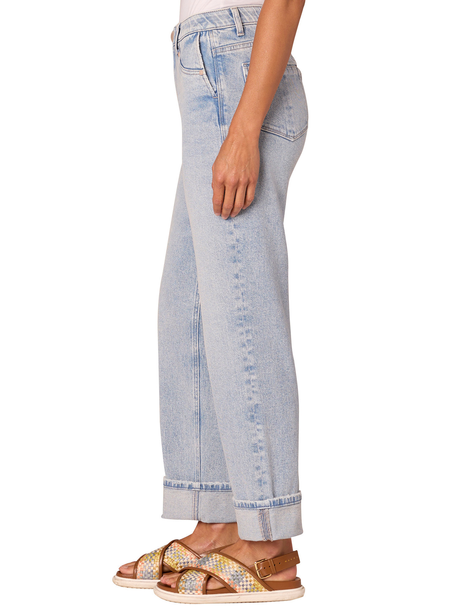 Democracy Light Blue Artisanal 25” (28” Uncuffed)/16” “AB” Solution High Rise Boyfriend