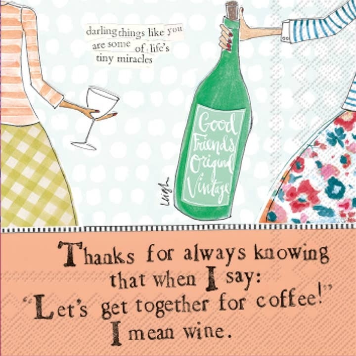 Boston International Paper Cocktail Napkins 20 Ct Curly Girl Coffee and Wine