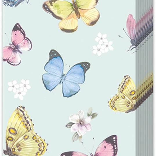 Boston International Romantic Butterflies Light Blue Pocket Tissues Pack of 10