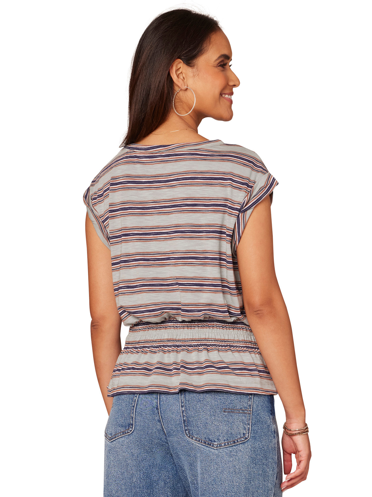 Democracy Slate Jade/Navy Peplum Hem Knit Top