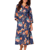 Democracy Navy Multi 3/4 Blouson Sleeve Tiered Printed Woven Dress