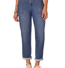 Democracy Blue 25” (28” Uncuffed)/15” “AB” Solution High Rise Buttoned Patch Pocket Pant