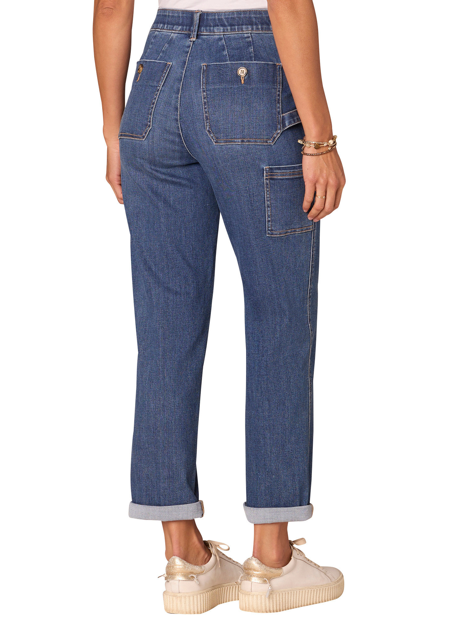 Democracy Blue 25” (28” Uncuffed)/15” “AB” Solution High Rise Buttoned Patch Pocket Pant