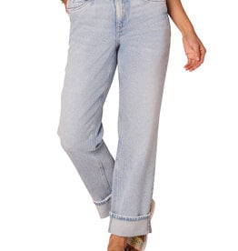 Democracy Light Blue Artisanal 27” (30” Uncuffed)/16” “Ab”Solution High Rise Boyfriend