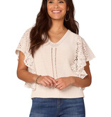 Democracy Off White Flutter Short Sleeve Mix Media Top