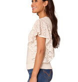 Democracy Off White Flutter Short Sleeve Mix Media Top