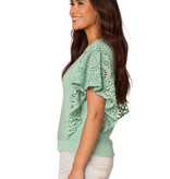 Democracy Light Winter Green Flutter Short Sleeve Mix Media Top