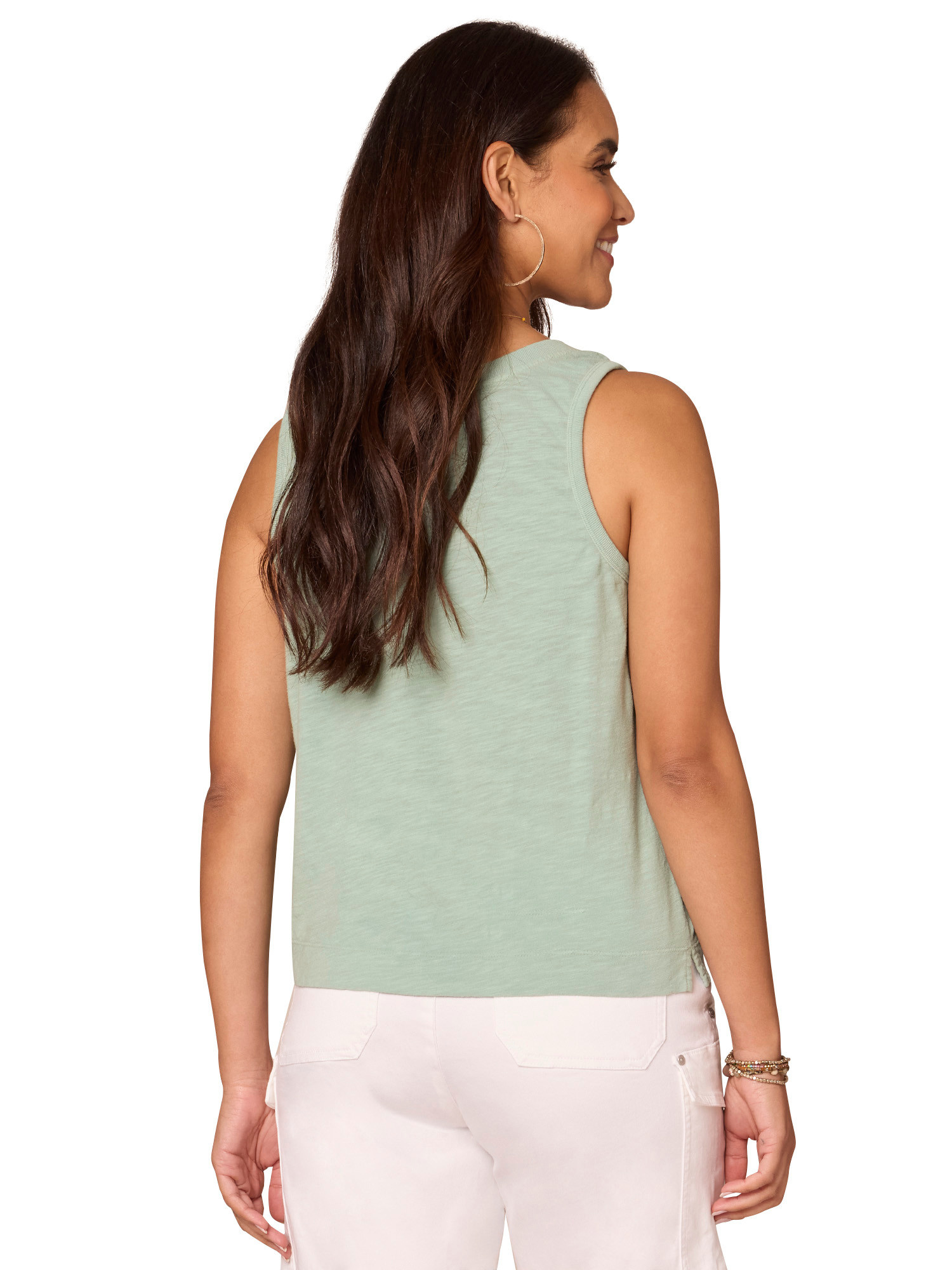 Democracy Marble Sleeveless Side Slit Hem Knit Tank