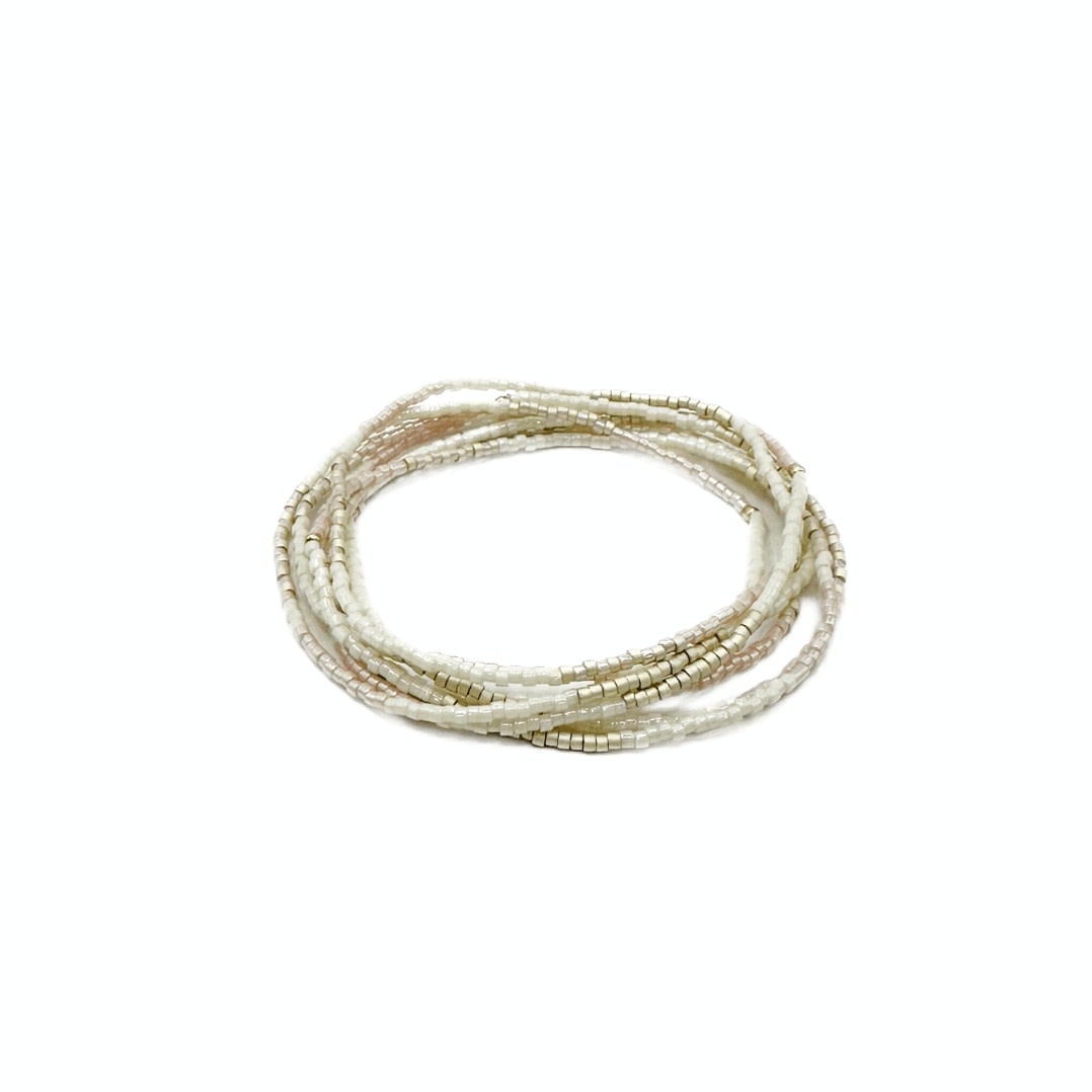 Erin Gray Palest Pink, Cotton & Pewter Maui Beaded 7 Stack Bracelets with 14k Gold-Filled Beads