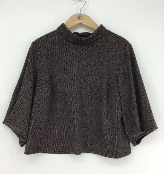 Democracy Brown Pleated Elbow Sleeve Mock Neck Crop Top