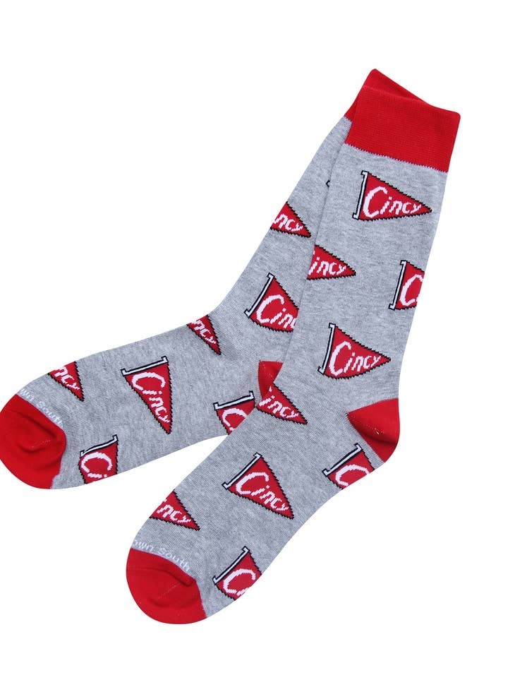 Barrel Down South Ohio Cincinnati Pennant Socks Baseball Go Cincy Socks