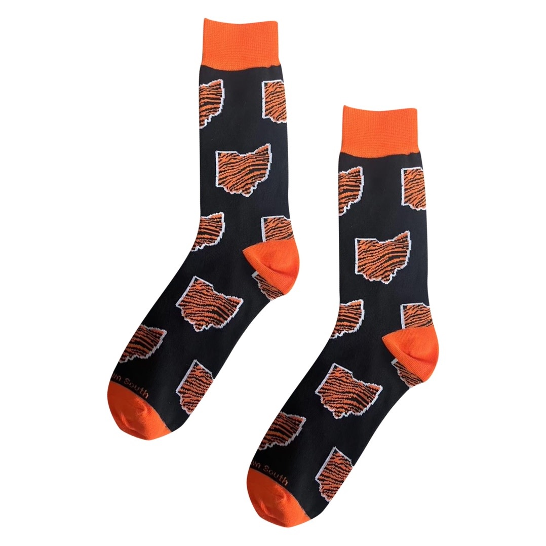 Barrel Down South Cincy Cincinnati Ohio OH State Shape Bengal Stripe Socks