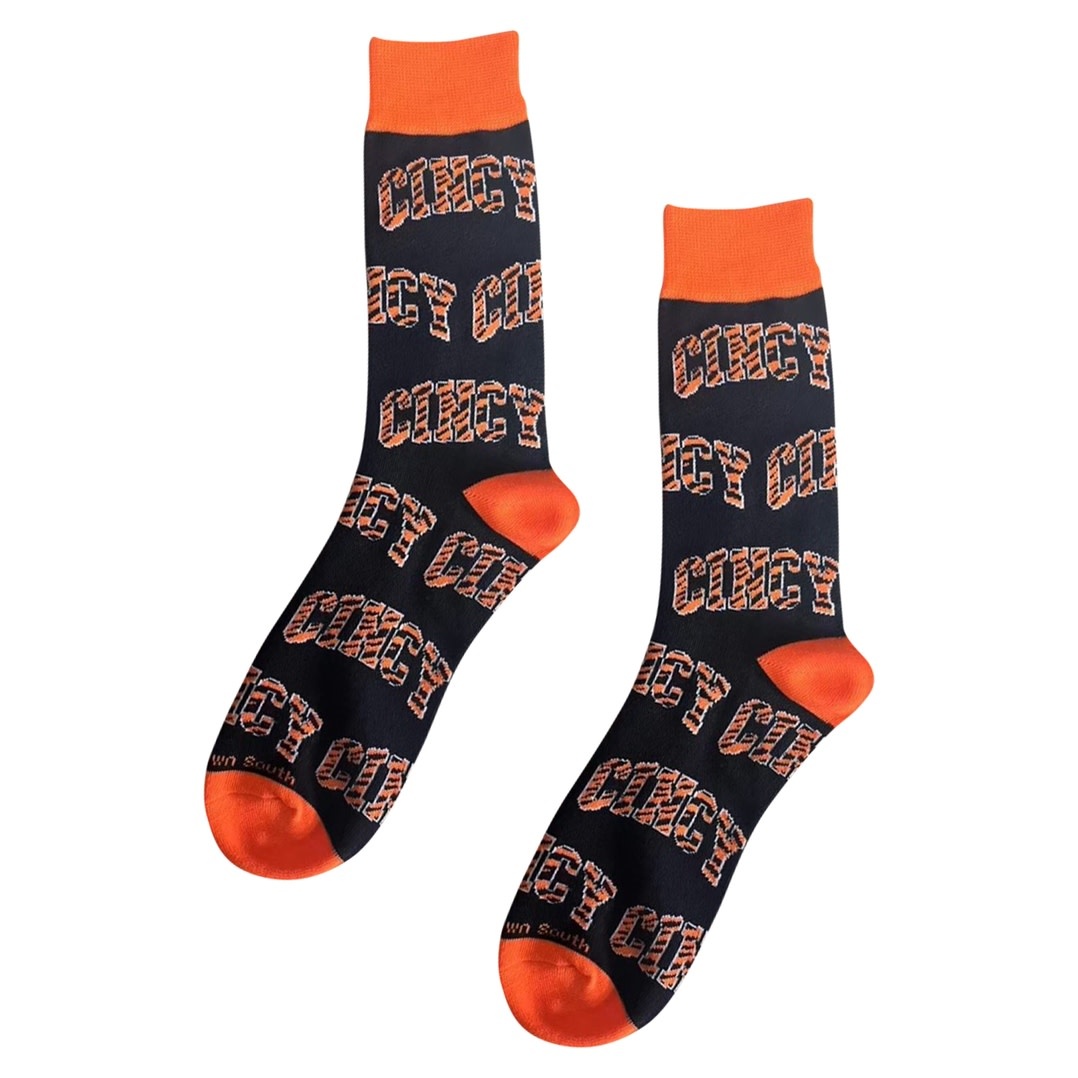 Barrel Down South Cincy Cincinnati OH Word Bengal Stripe Socks
