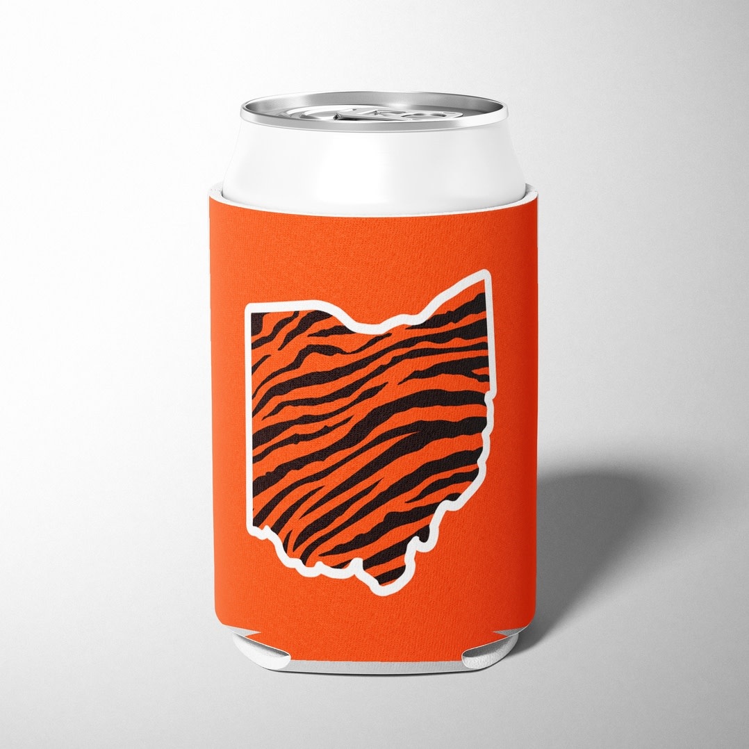 Barrel Down South Orange Cincinnati OH State Shape Bengal Stripe Can Cooler