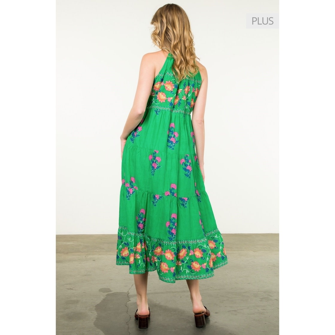 THML Green Halter Floral Maxi Dress