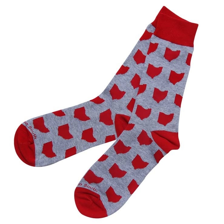 Barrel Down South Grey and Red Ohio Socks