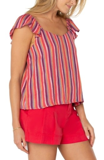 Liverpool Los Angeles flutter sleeve woven top w ties