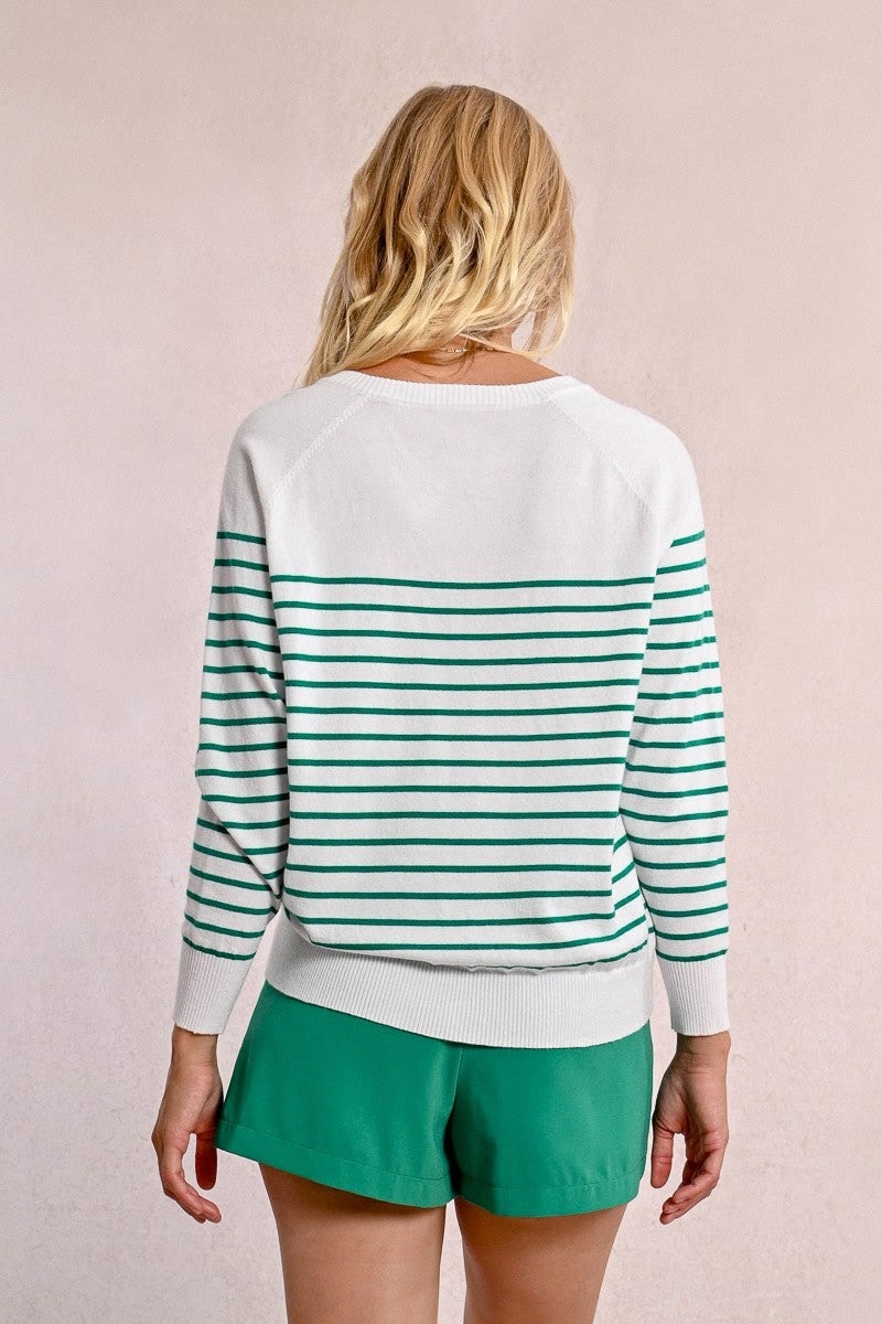 Molly Bracken White/Green Ladies Knitted Sweater
