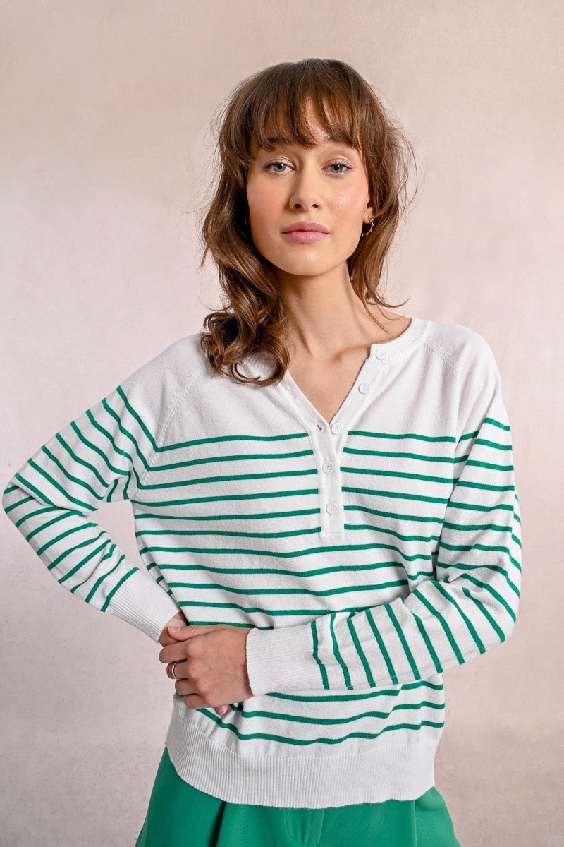 Molly Bracken White/Green Ladies Knitted Sweater