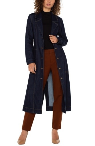 Liverpool Los Angeles notch collar duster jckt w self belt 47.5"hps