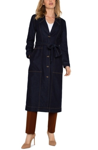 Liverpool Los Angeles notch collar duster jckt w self belt 47.5"hps