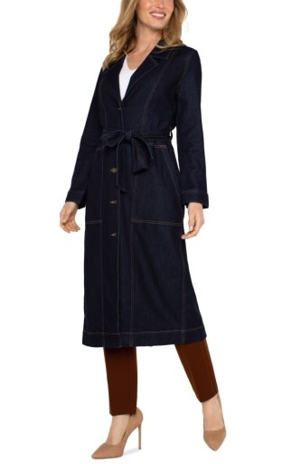 Liverpool Los Angeles notch collar duster jckt w self belt 47.5"hps