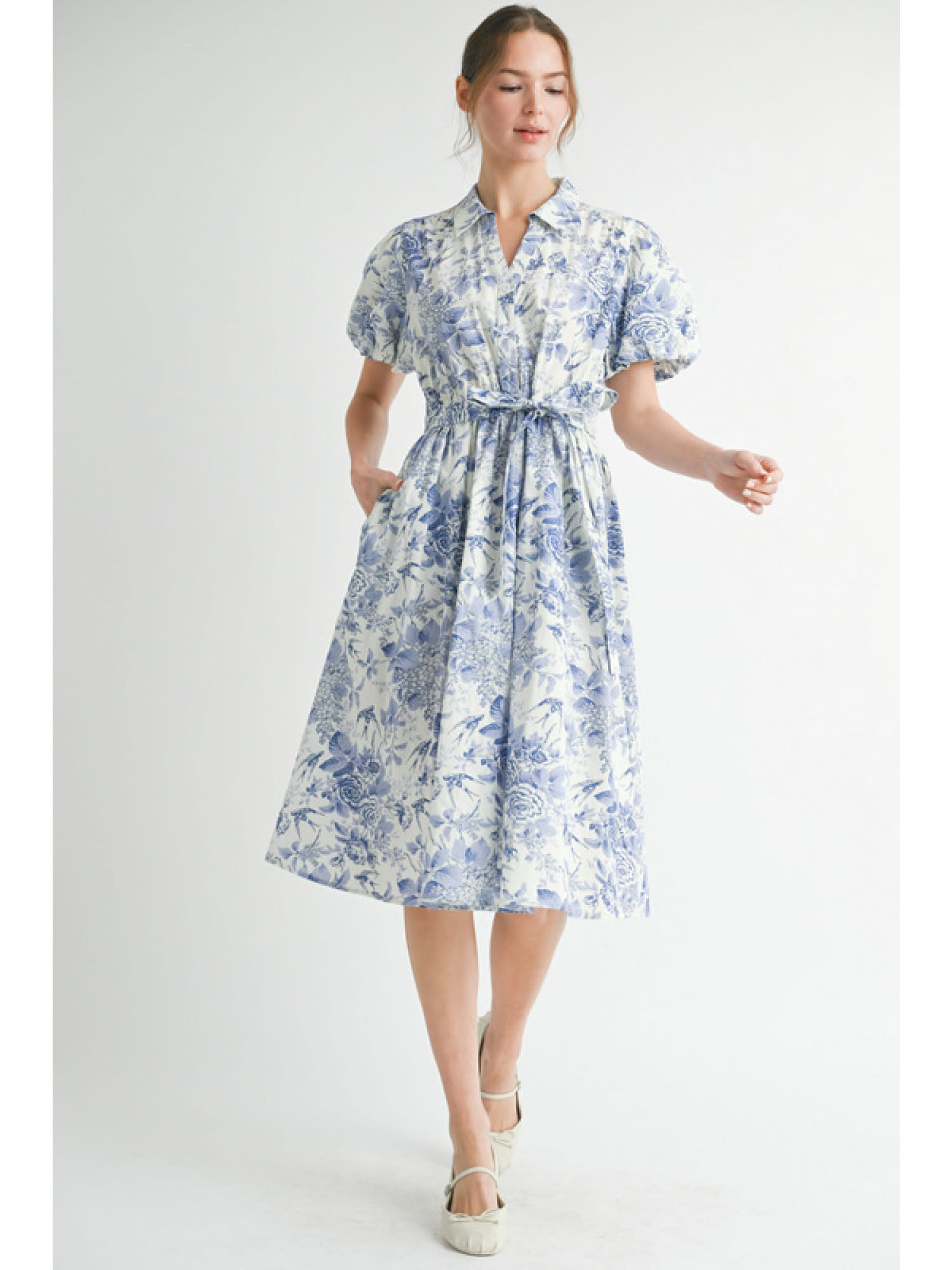 Jodifl Blue Floral Print Midi Dress